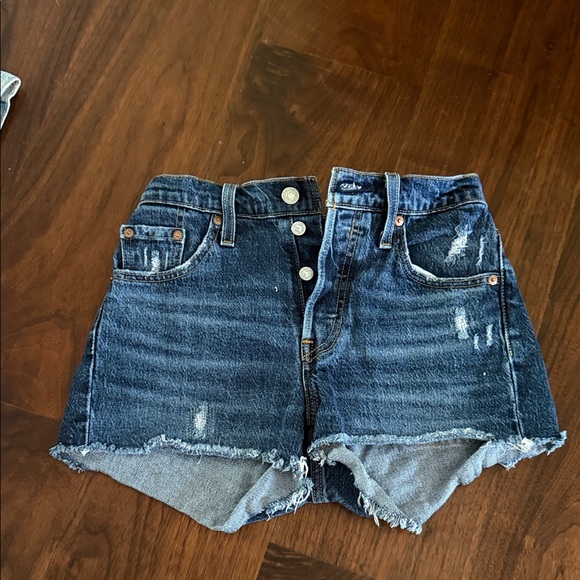 Levi's 501 Dark Blue Distressed Jean Shorts - Picture 1 of 4